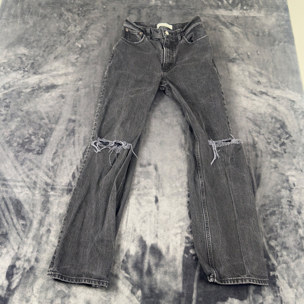 Abercrombie & Fitch 90s Relaxed Jeans‎ Womens 24/00S Black High Rise Ripped Knee